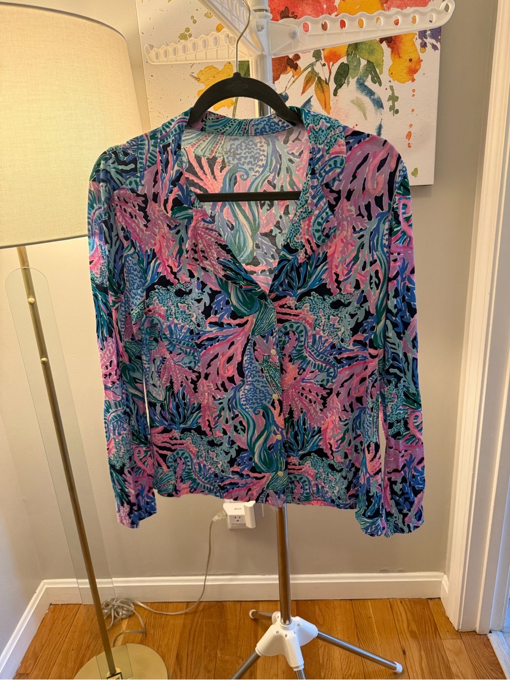 Lilly Pulitzer Pink & Teal Coral-Print Button Front pajama top